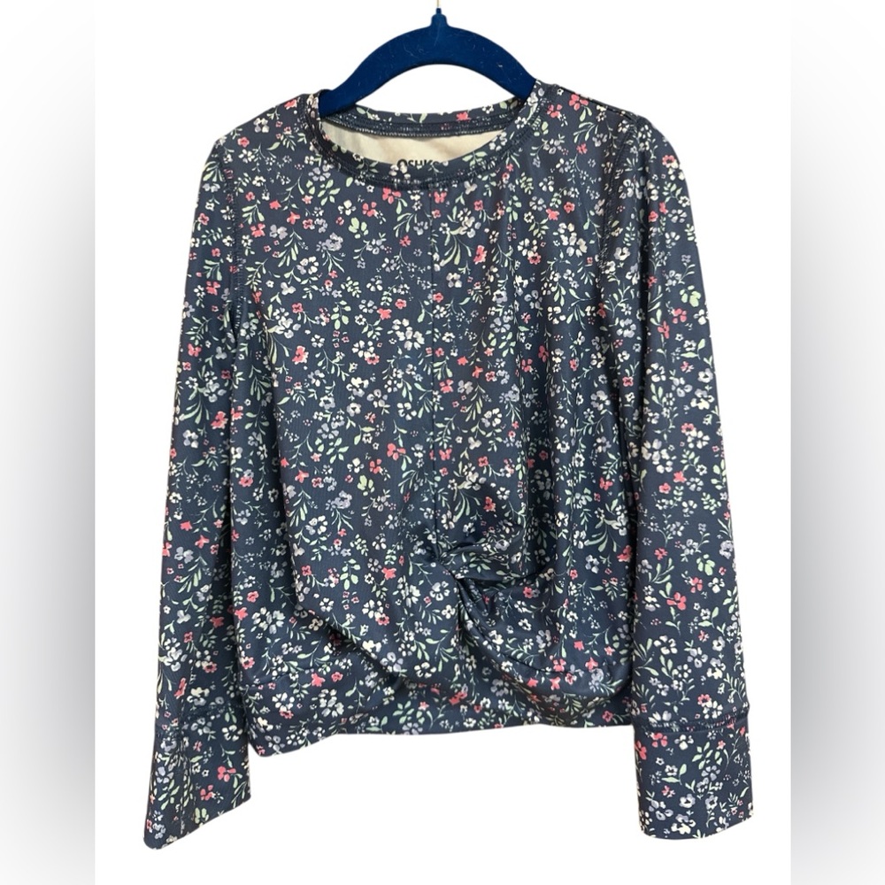 OshKosh b’Gosh Blue Ditsy Floral Rounded Neck Long-sleeve Crisscross Hem Top S4